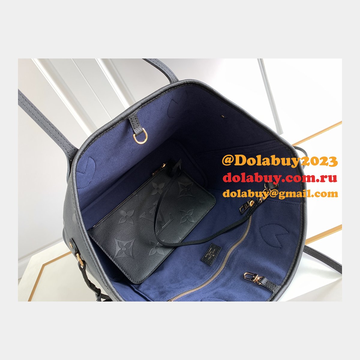 Louis Vuitton M45685 Replica Neverfull MM Monogram Empreinte Leather Black