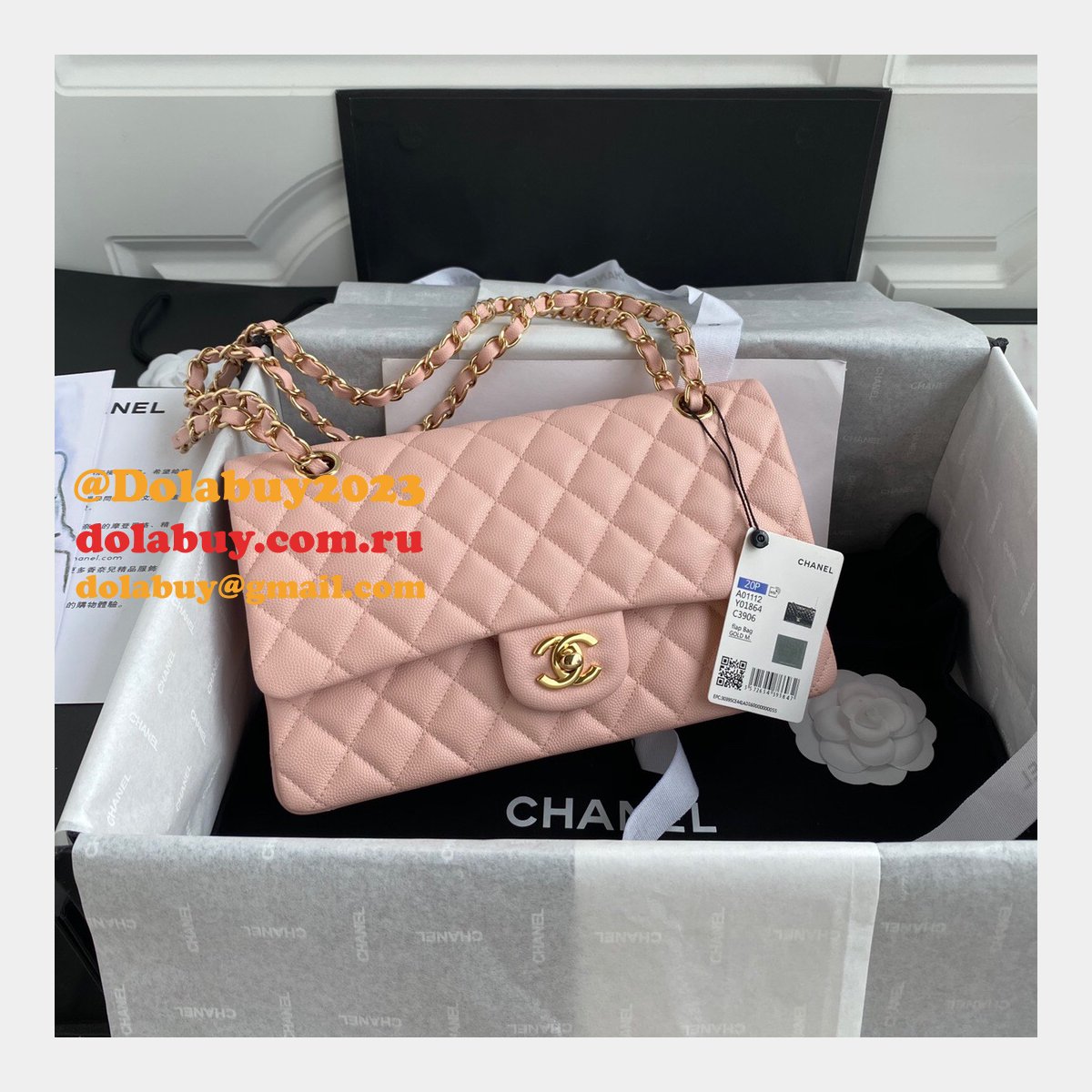 CC Best 25.5CM Classic Flap Bag Caviar Leather A01112 Pink