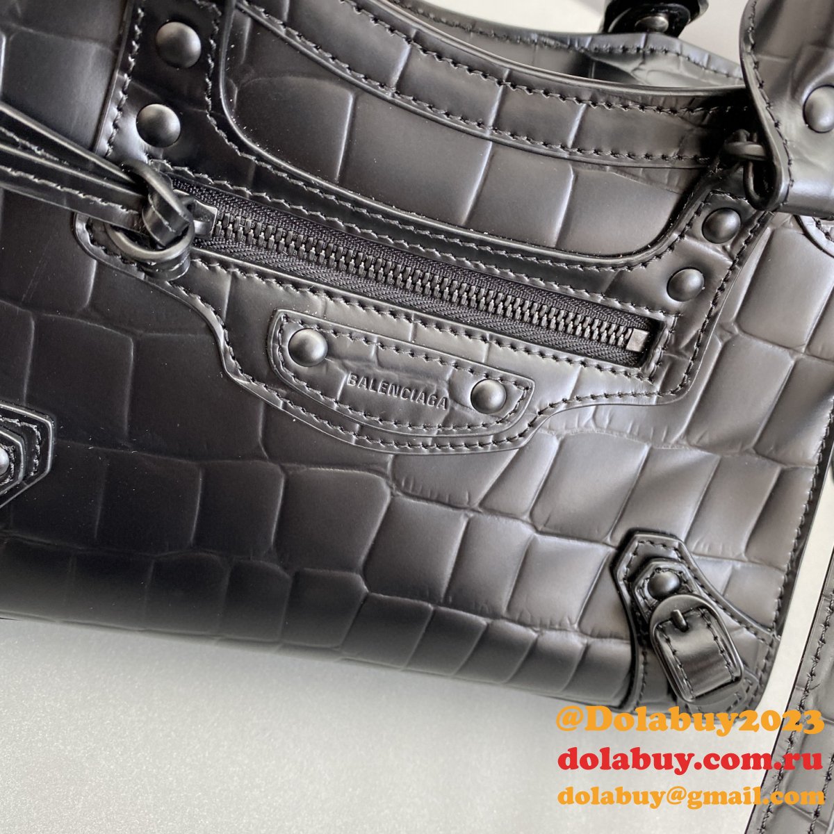 Top Quality Balenciaga cuag black crocodile bag