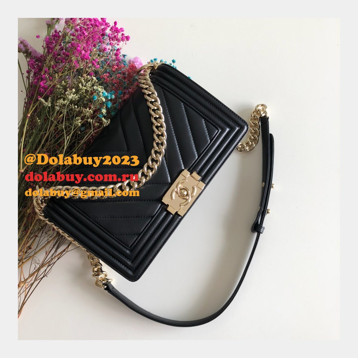 UK CC V Le Boy Top Quality Replica Black Bags Lambskin 25cm