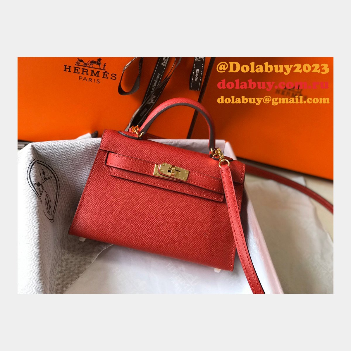 Replica Hermes Red Mini Kelly Handbag Epsom leather
