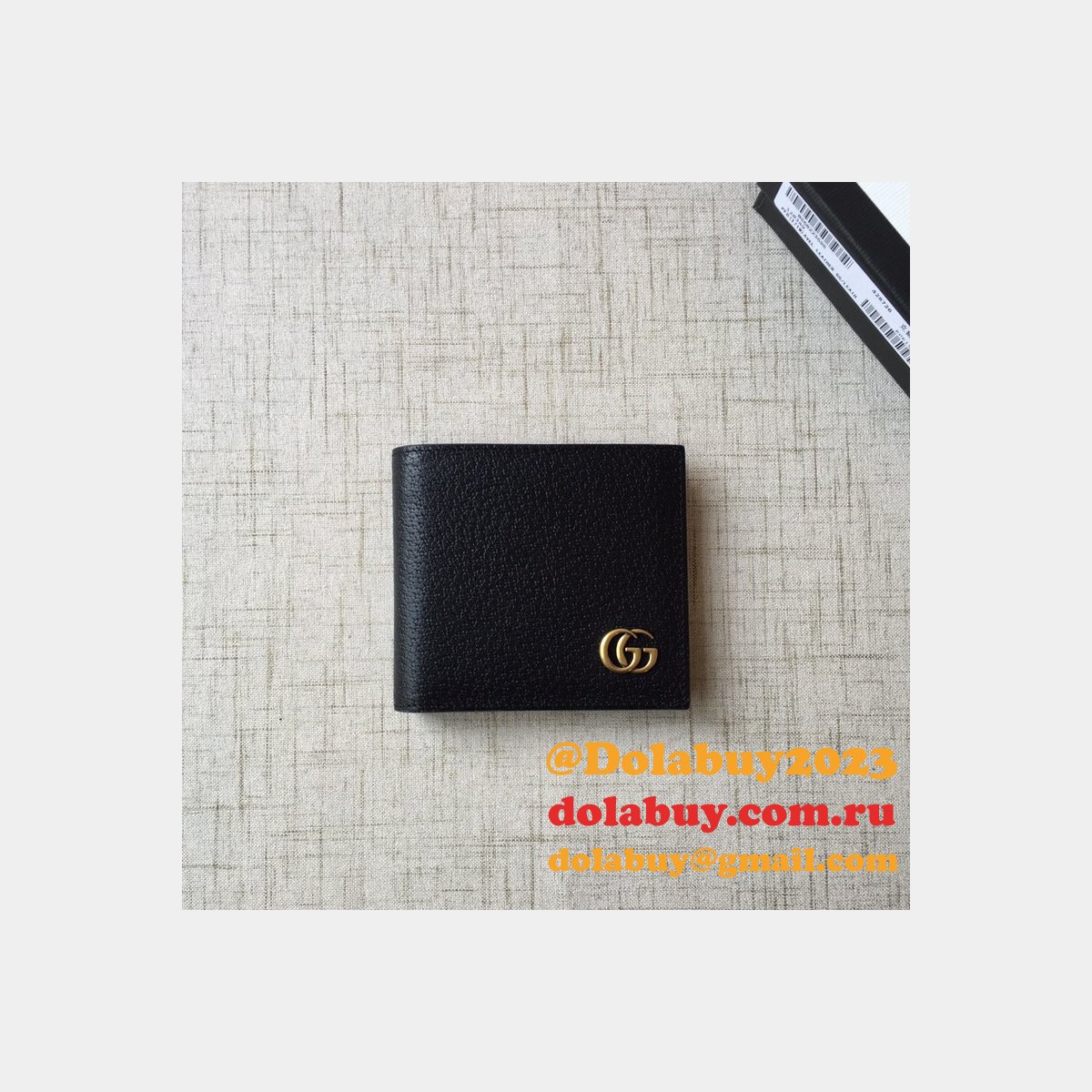 G*u*i fake 428726 china black leather gg marmont large bi-fold wallet