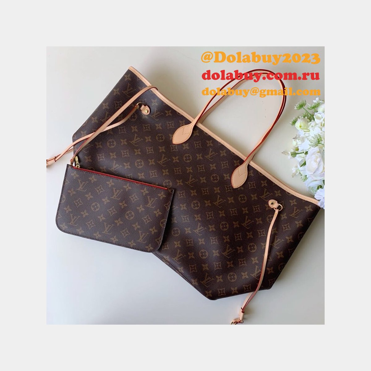 High Quality Louisy Vuittun Monogram Canvas Neverfull GM red Bag 40CM