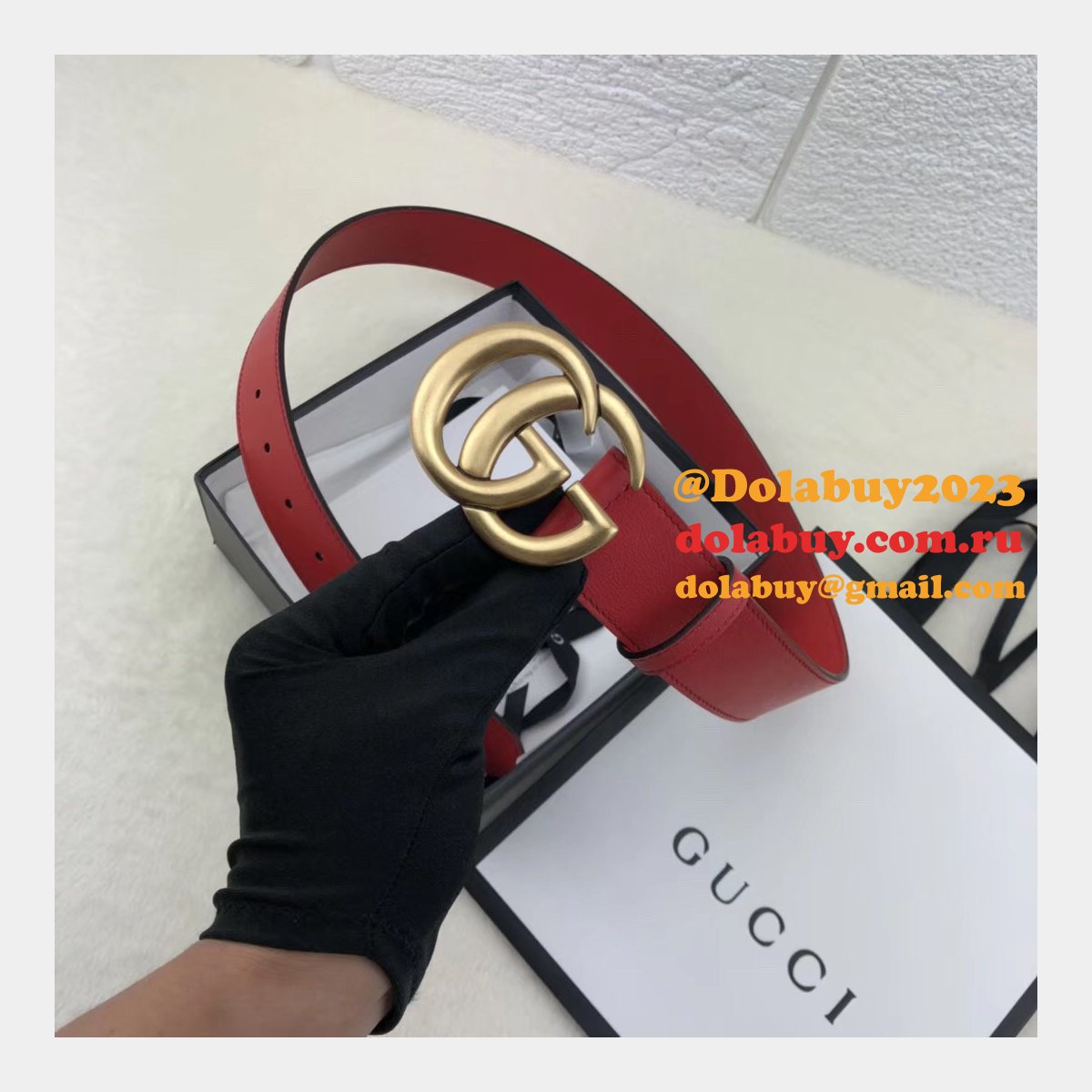 aaa+ G*u*i replica leather belt with double g red buckle