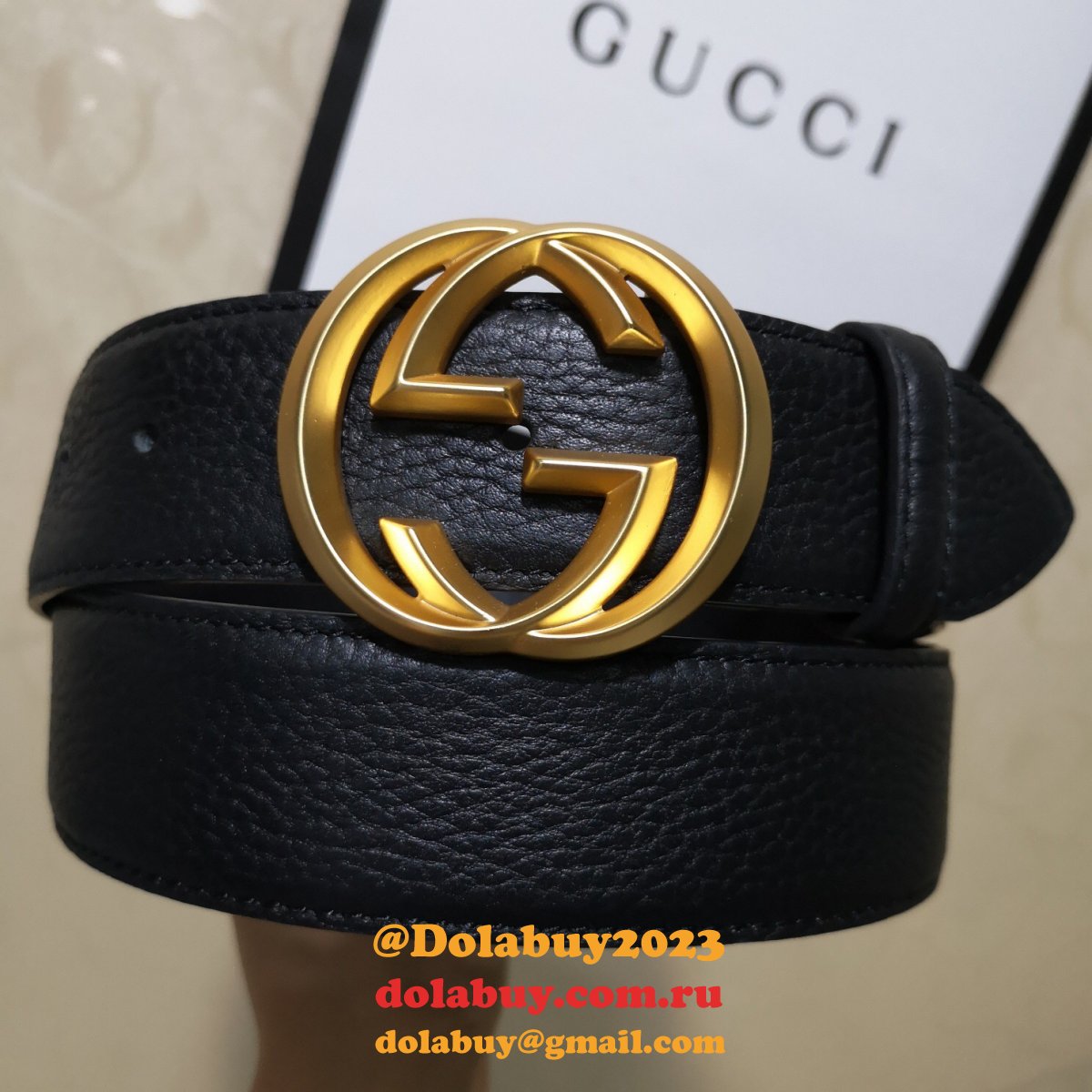 G*u*i belt with double g buckle 38mm-5 uk black