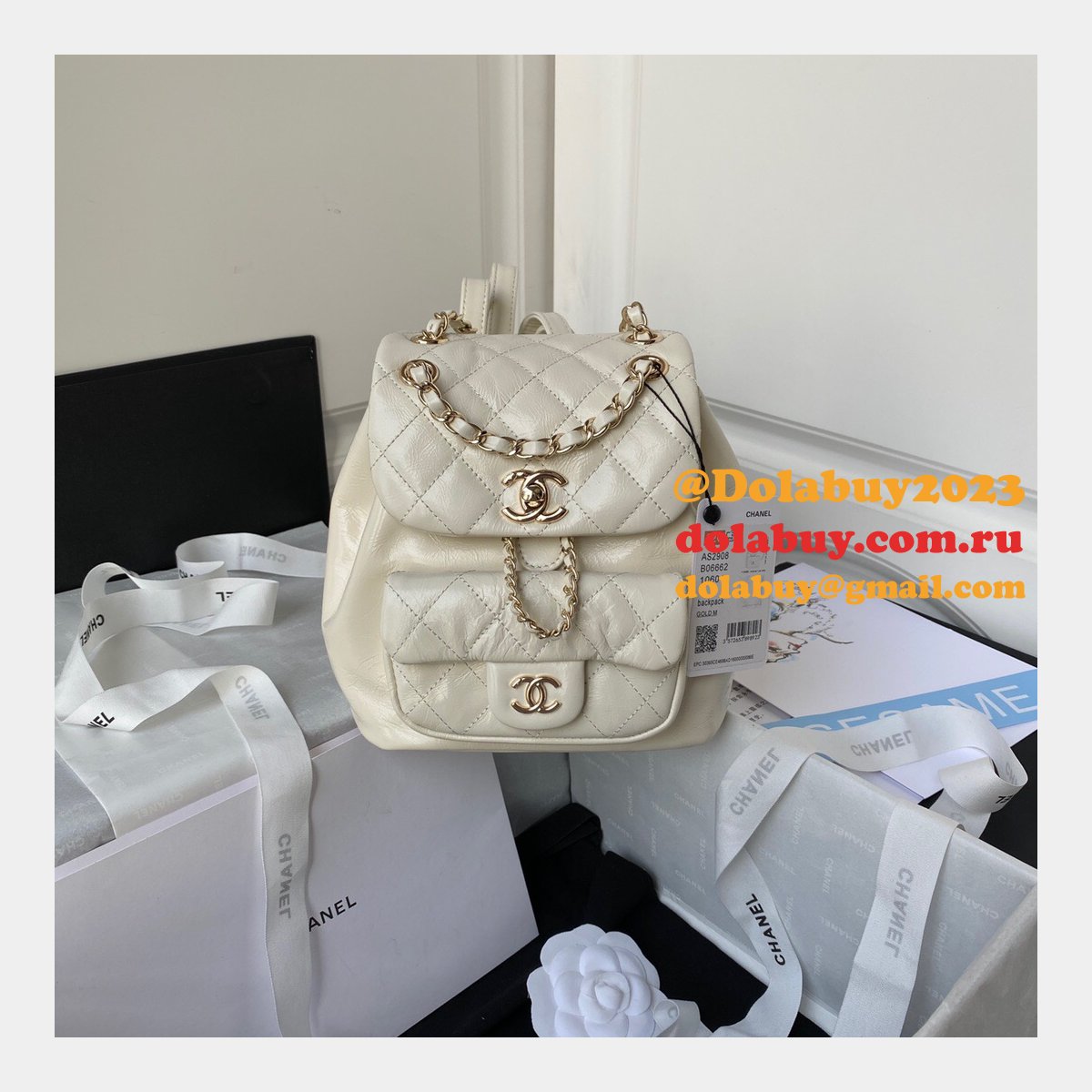 High Quality Replica Designer Backpack AS2908 Black/White Bag 18CM