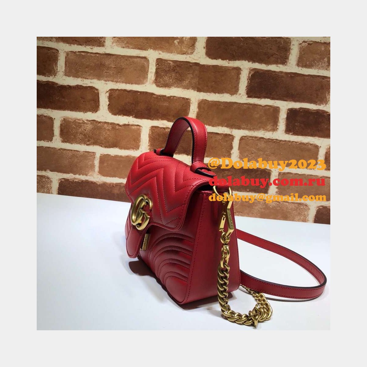 cheap 547260 G*u*i chevron leather gg marmont mini top handle