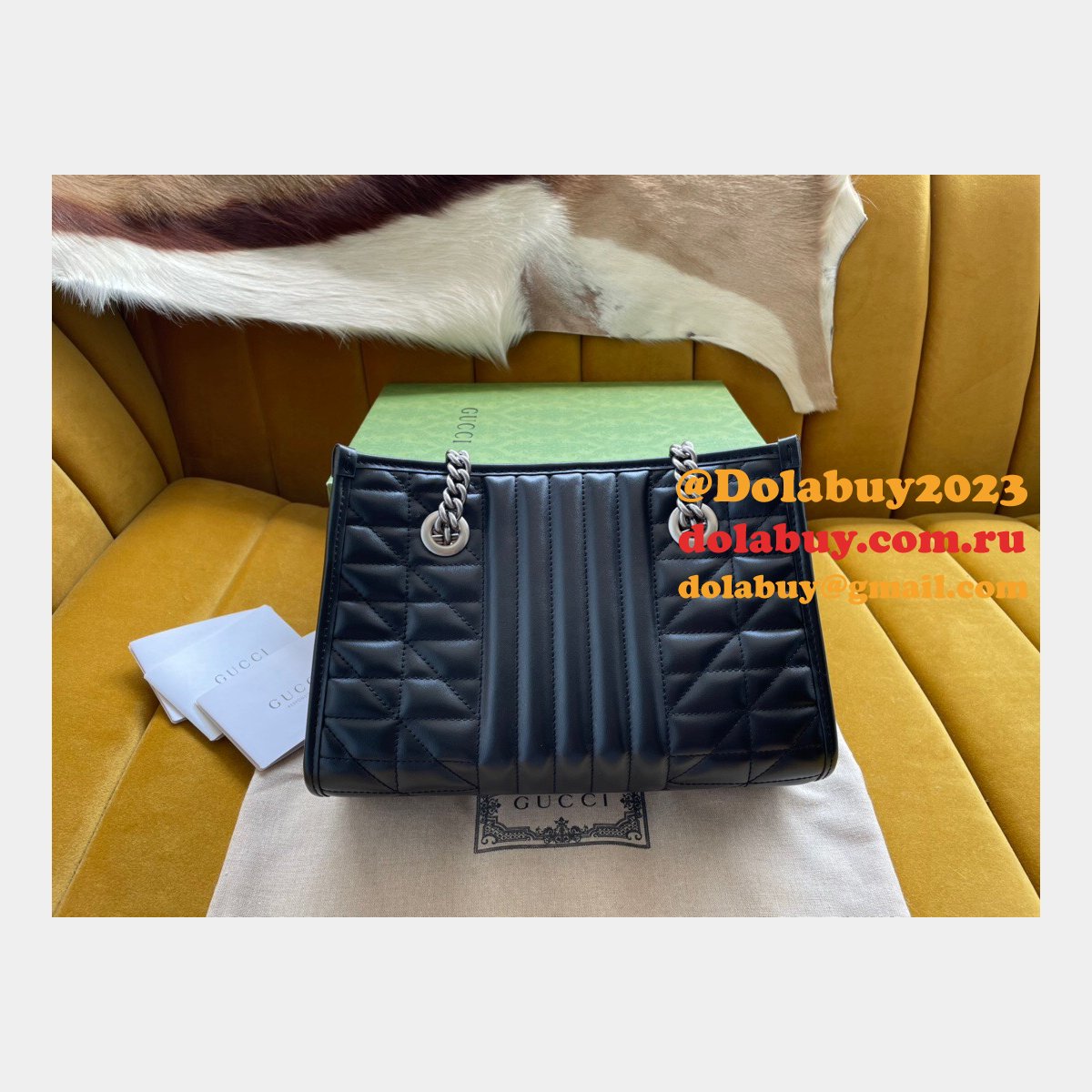 high quality G*u*i replica 681483 black small gg marmont tote bag