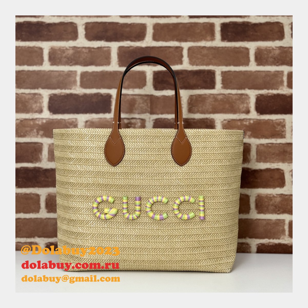 Gucci Duplicate Straw-effect Tote 779666 Beige Fabric Bag