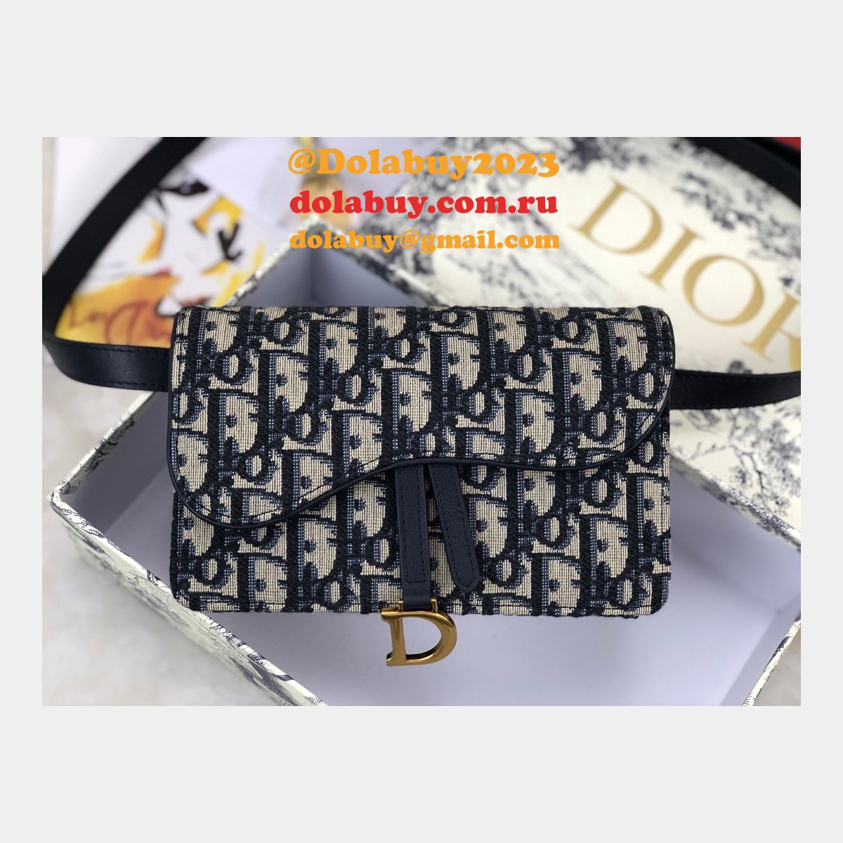 Best Dior Oblique Saddle Belt Replicas Bag Blue