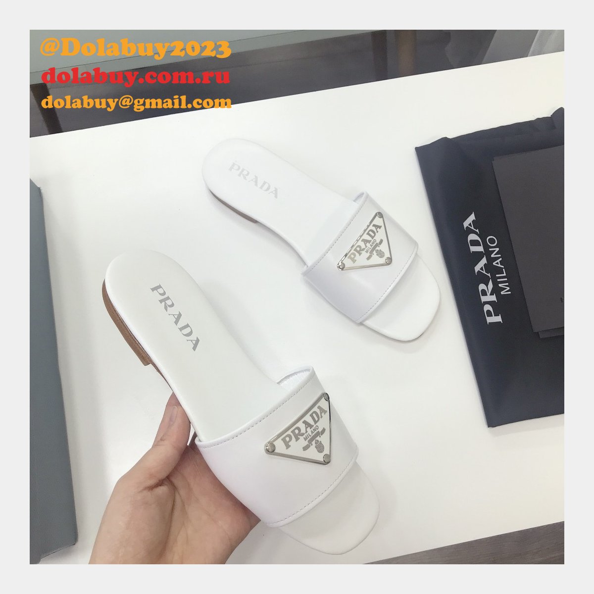 Replica Prada Logo cutout White And Black Calfskin leather sandals