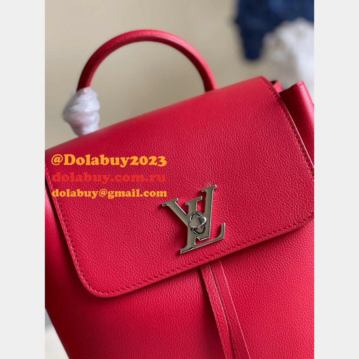 Louis Vuitton M41815 Backpack Lockme Leather NavyBlue/Black/Apricot/Red