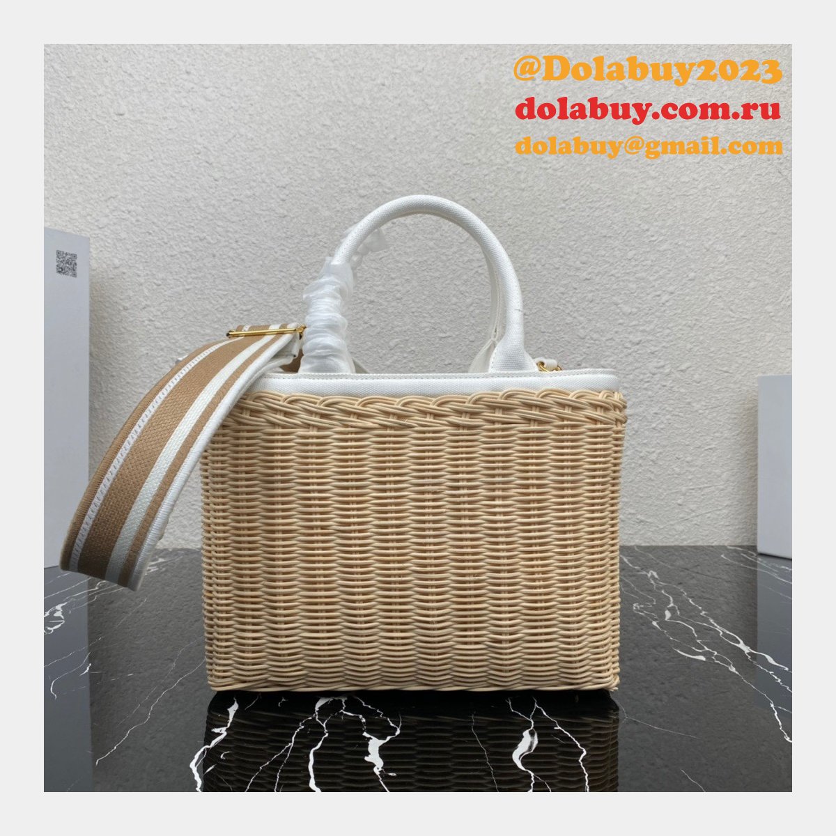 Top Quality Best prada Wicker and canvas tote bag