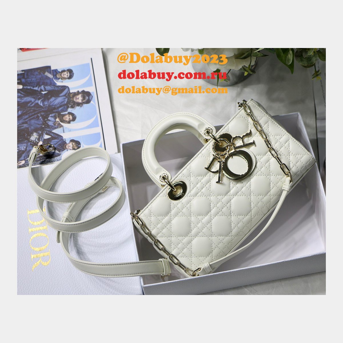 Dior High Quality Replica Black/White Lady Dior Cannage Tech Pouch 26cm