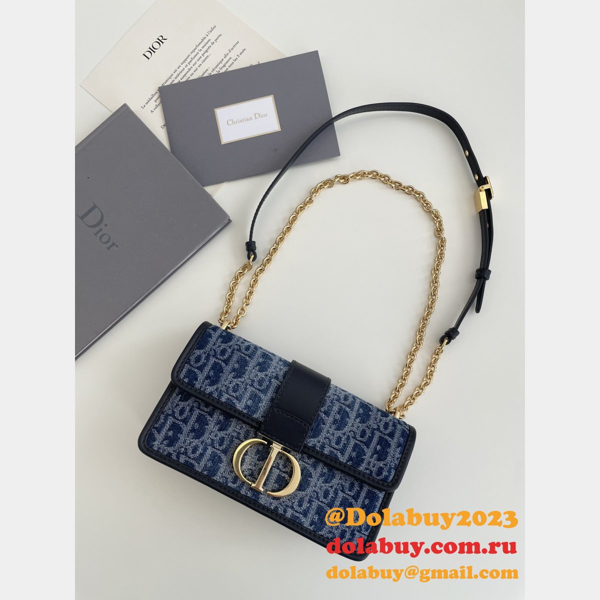 Luxury Christian Dior 9207 30 Montaigne East-West Denim Inspired Oblique Bag