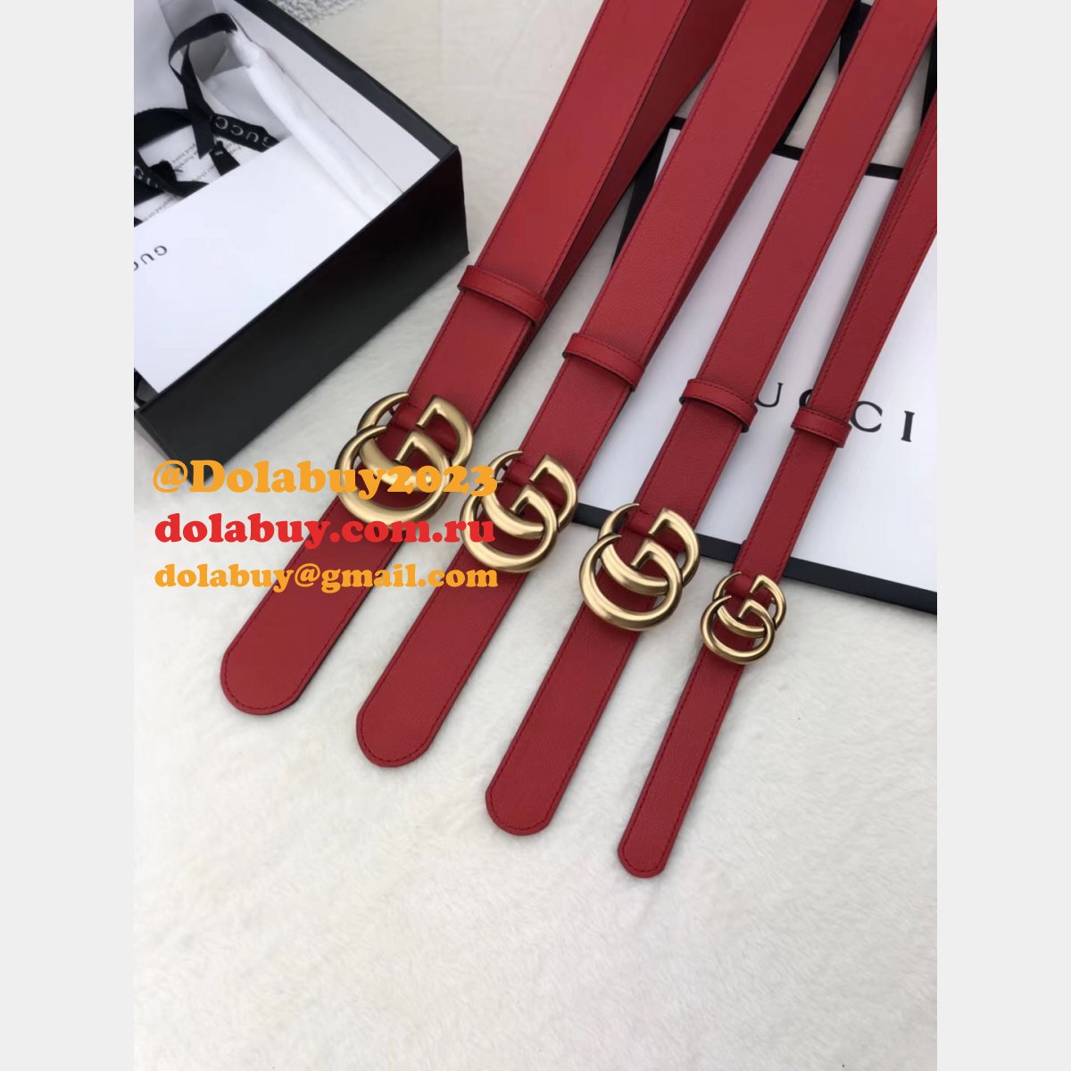 aaa+ G*u*i replica leather belt with double g red buckle