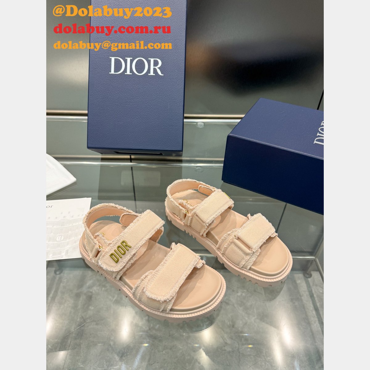 Top Quality Dior Ecru Fringed Cotton Canvas Dioract Sandal
