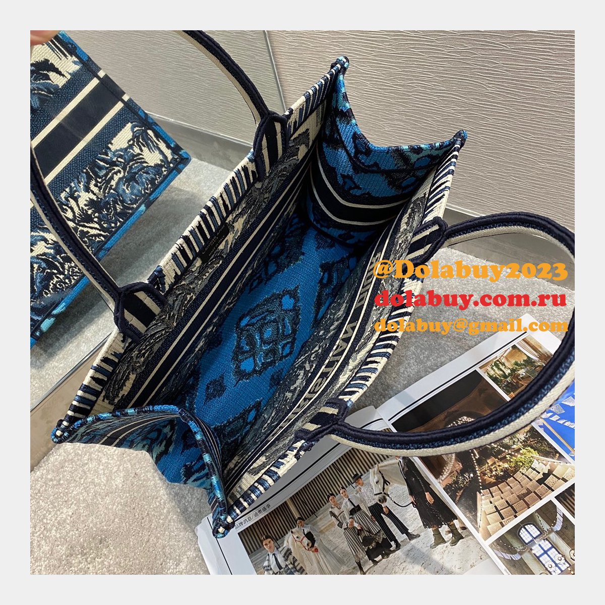 Christian Dior 7 Star Book Tote Oblique Termurah Replica Blue Bag