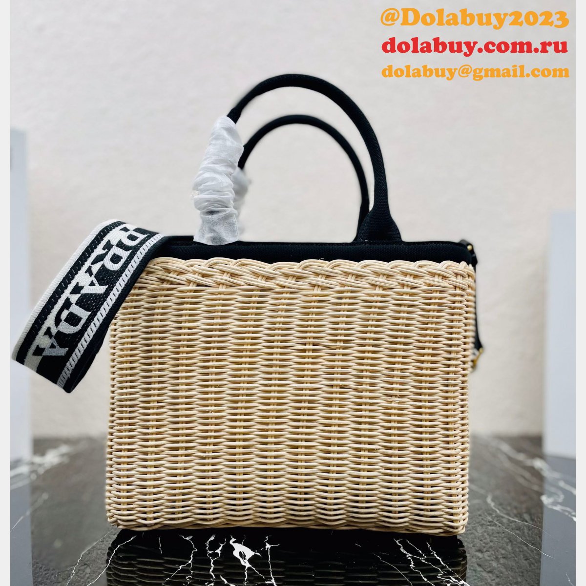 Top Quality Best prada Wicker and canvas tote bag