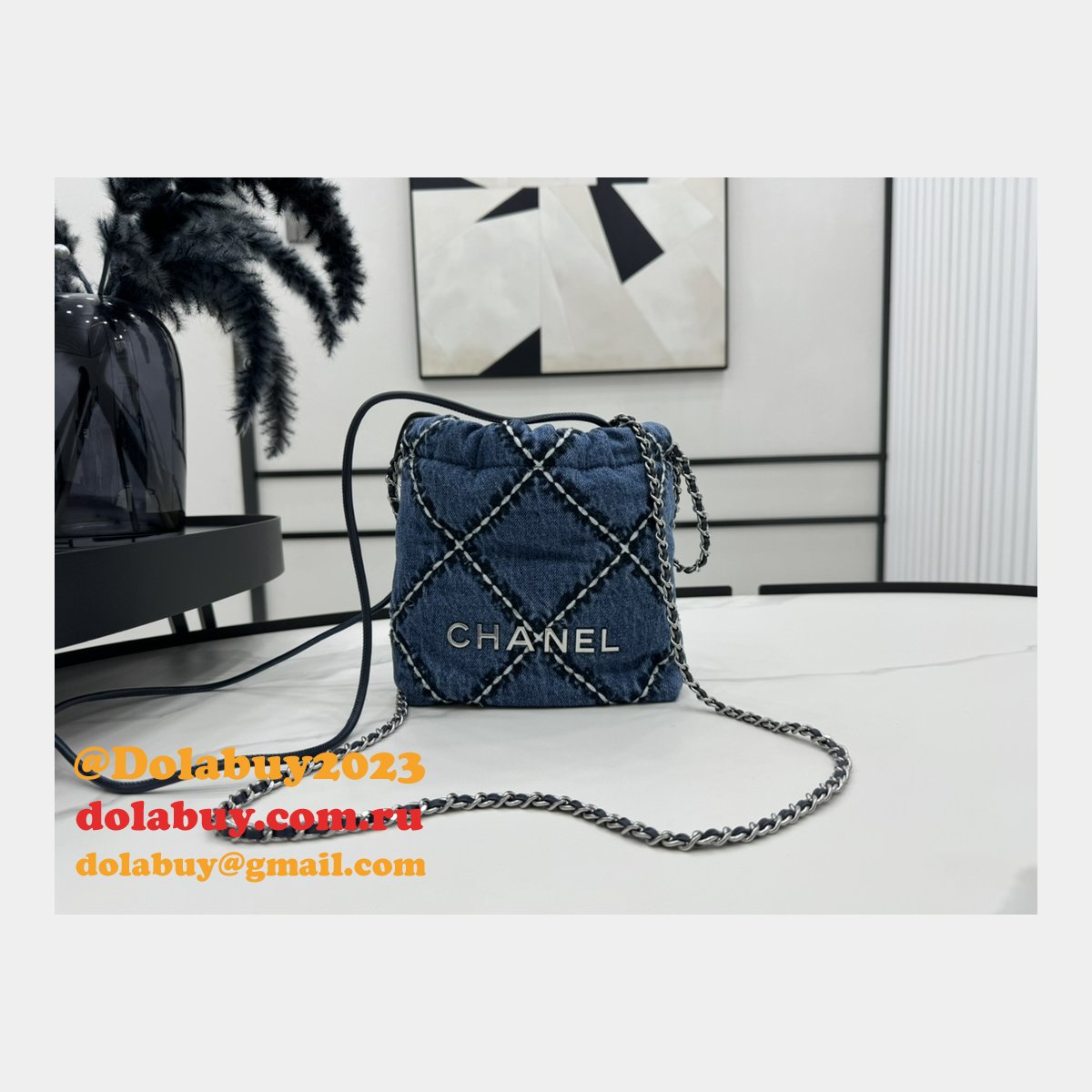 Top Quality CHANEL 22 denim bag AS3260