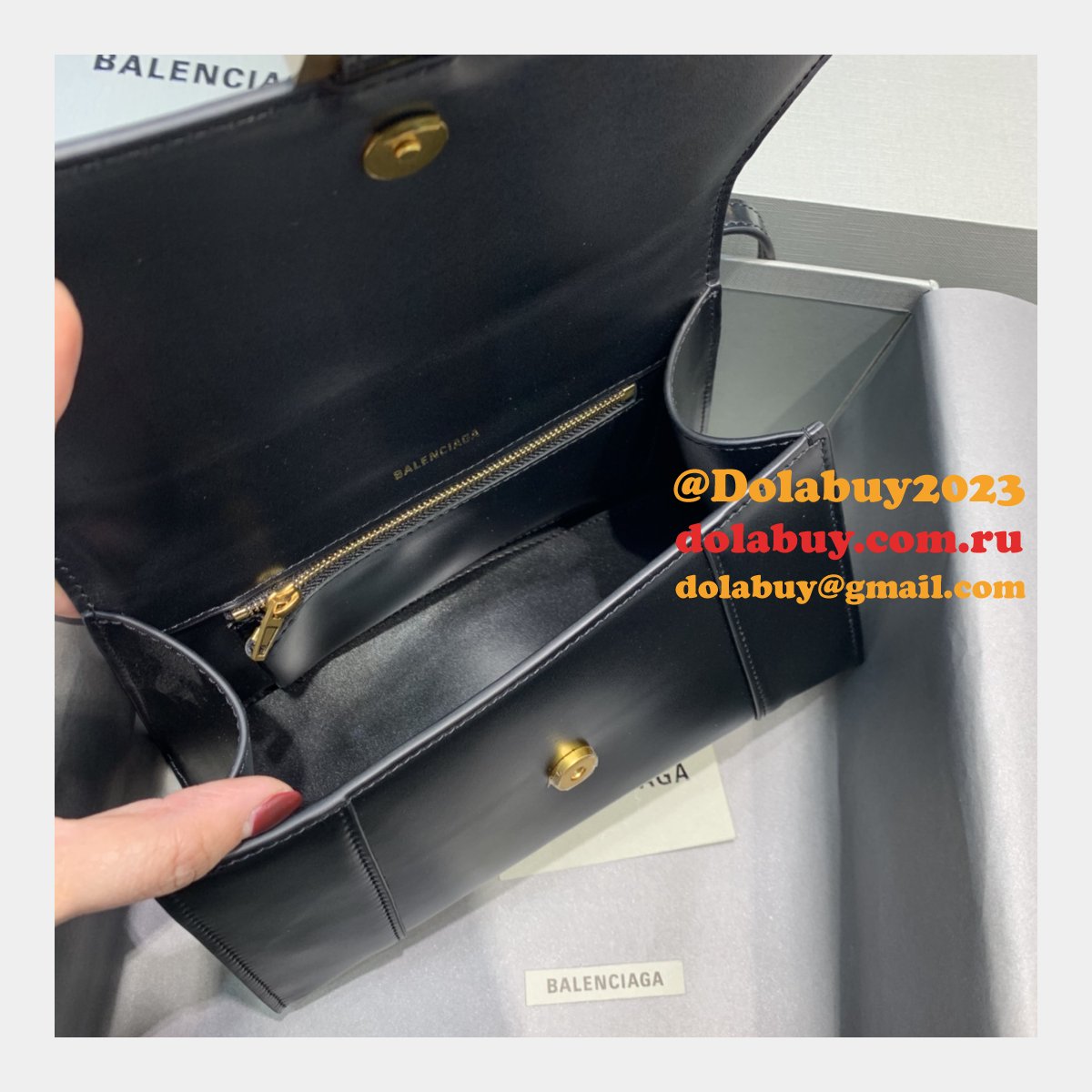 Cheap Balenciaga Hourglass Croc-Embossed Leather Top Handle Bag Plain black