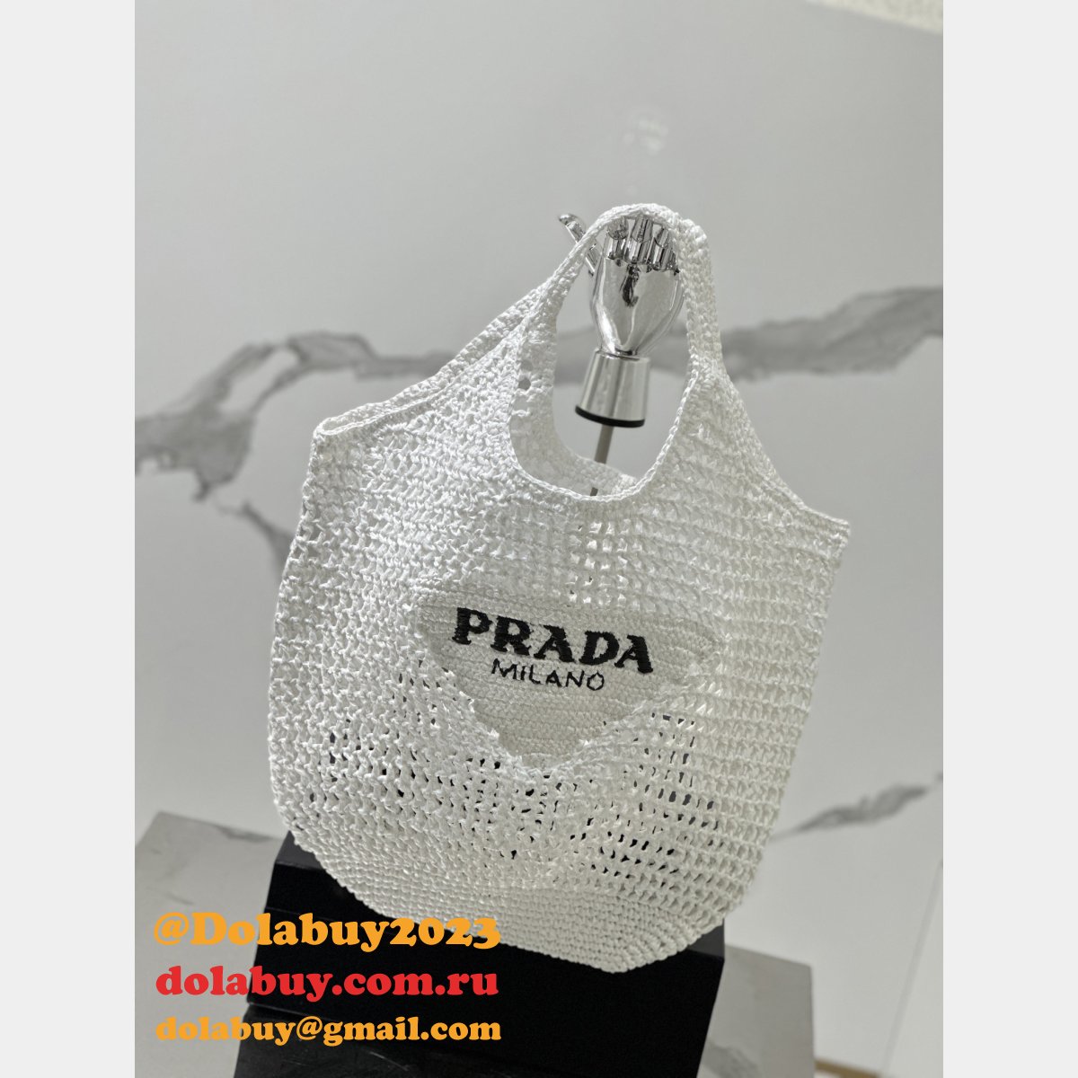 Duplicate prada raffia woven tote bag large 1BG424