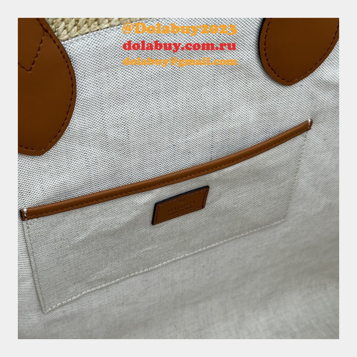 G*u*i duplicate straw-effect tote 779666 beige fabric bag