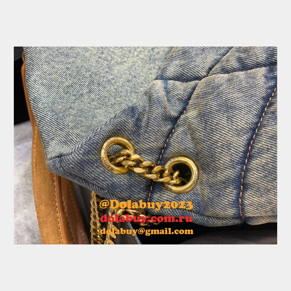 Saint Laurent Cheap Toy Loulou Puffer Matelassé Denim Bag