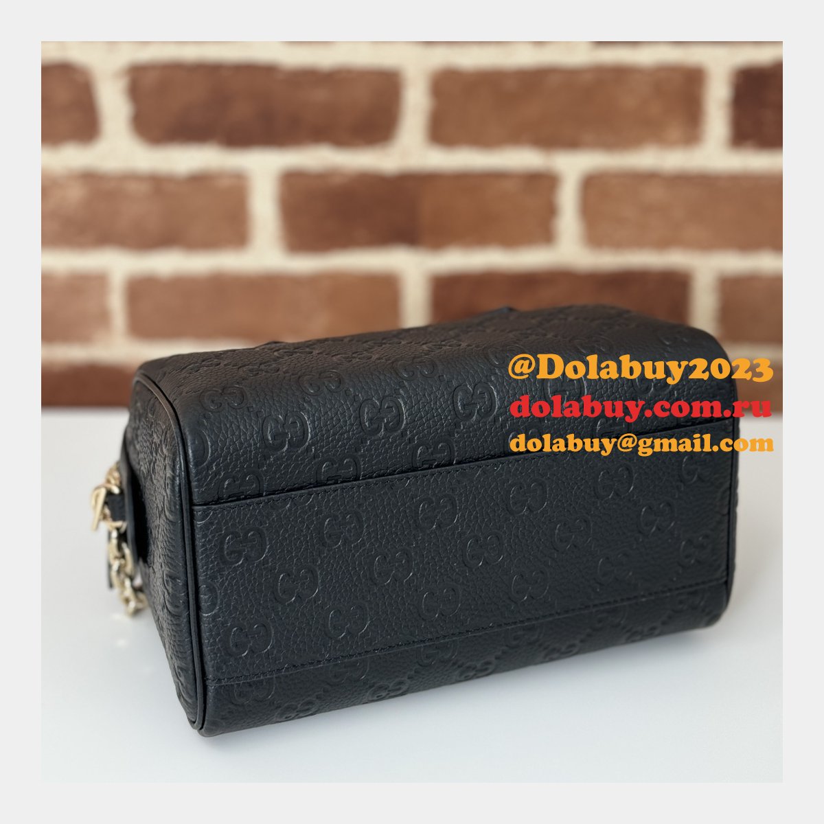 G*u*i luxury gg emblem boston top handle 815255 black knockoff bag