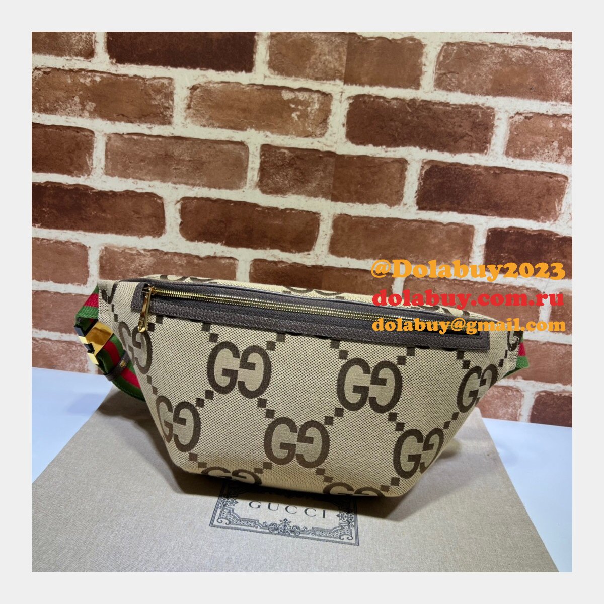 Gucci Fake 696031 Jumbo GG belt bag in camel and ebony GG canvas