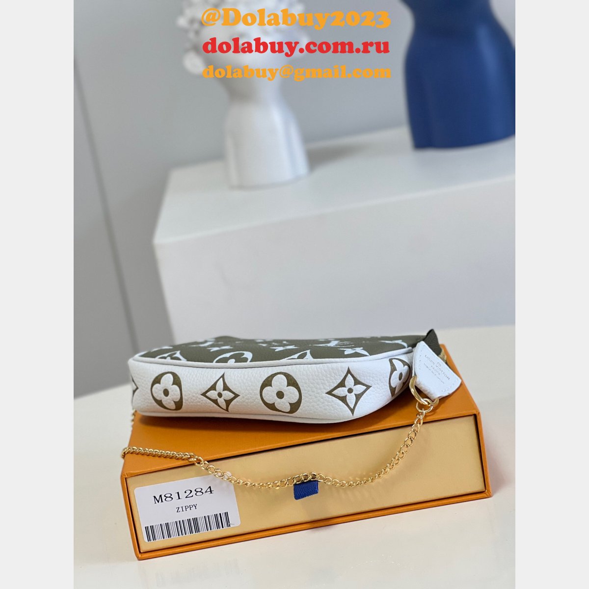 Louis Vuitton Designer Replica Mini Pochette M81284 Khaki/Beige/Cream Accessoires