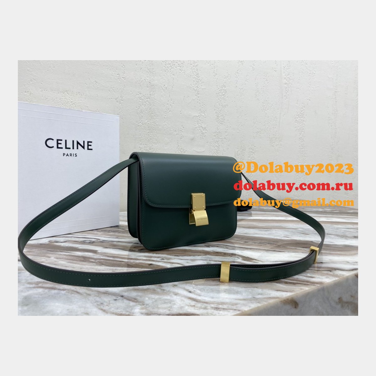 Celine Cheap Teen Classic Box ArmyGreen shoulder bag
