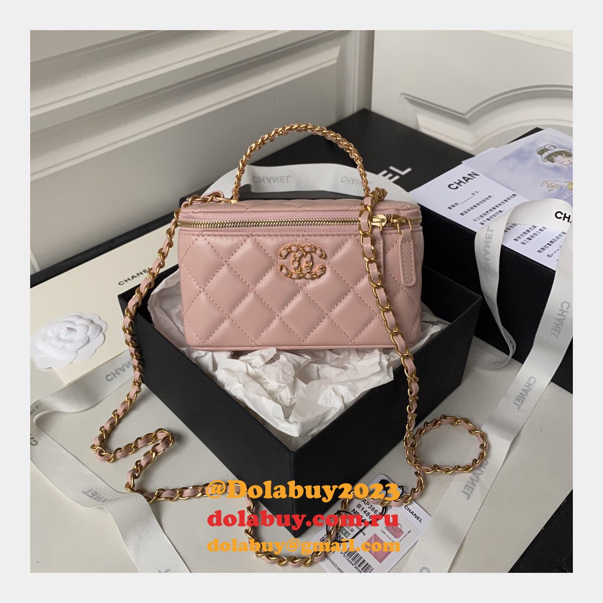 Knockoff Casual Style Vanity AP3663 2Way Chain Plain Party Bags