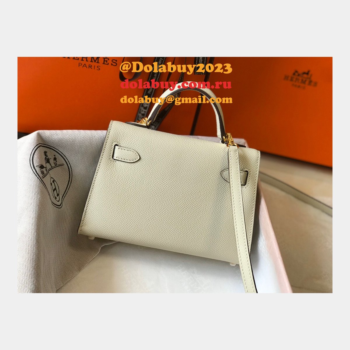 Replica Hermes Mini Kelly Handbag Epsom leather Off white