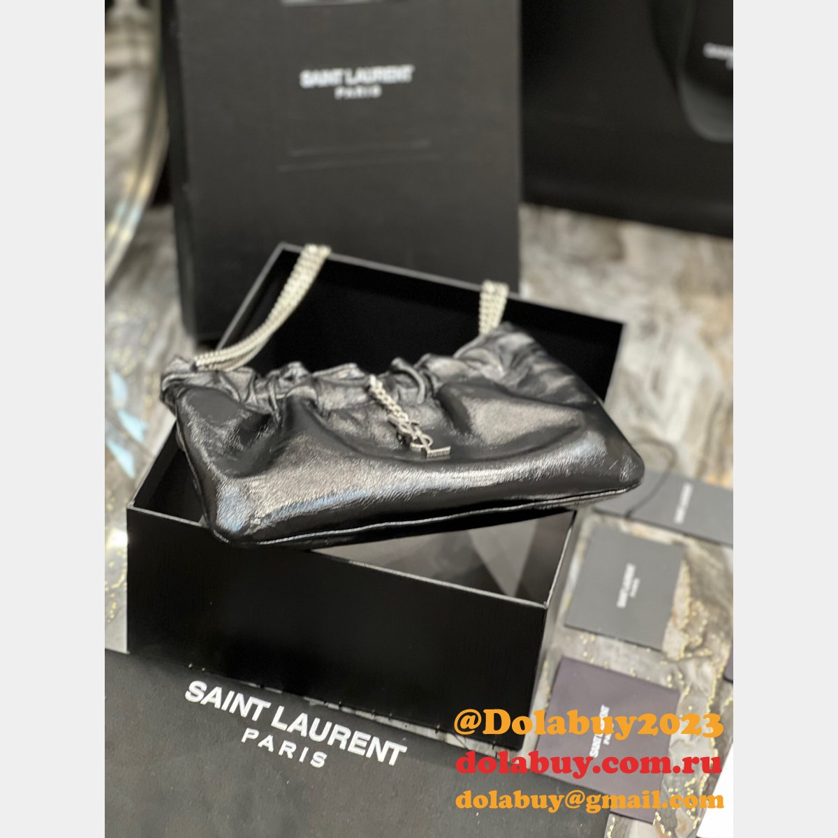 Top Quality Yves Saint Replica 681632 PacPac Ruched Leather Hobo Bag