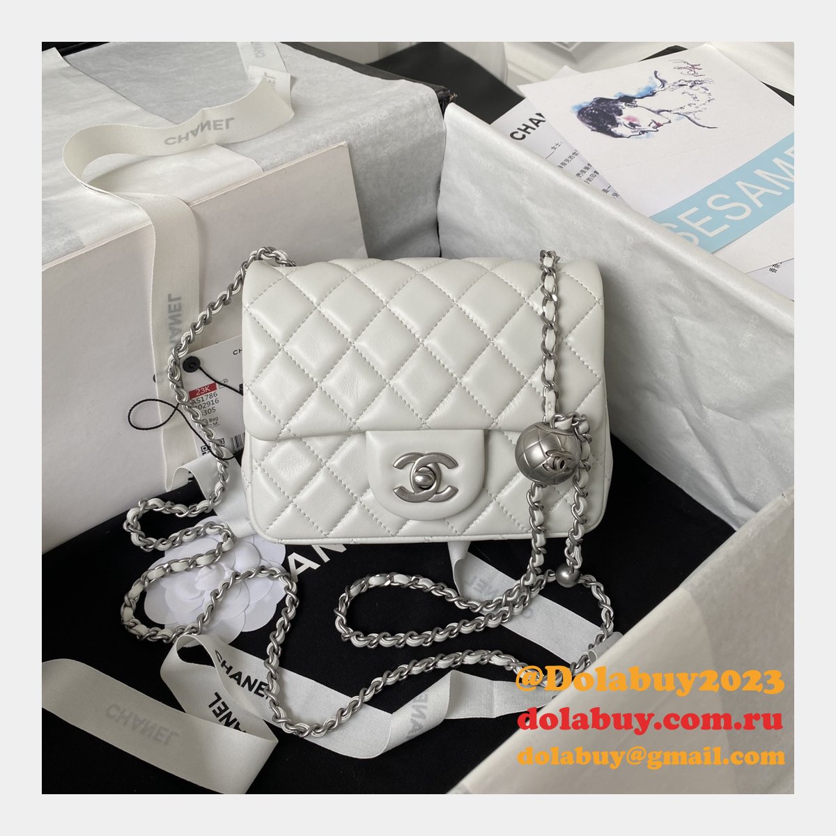 Top Quality CC CF mini classical AS1786 SILVER BALL bag