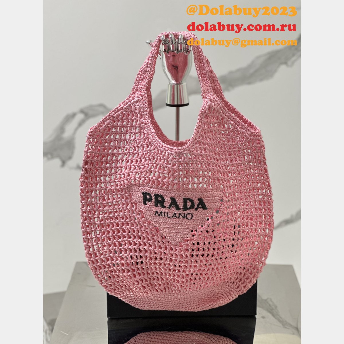 Duplicate prada raffia woven tote bag large 1BG424
