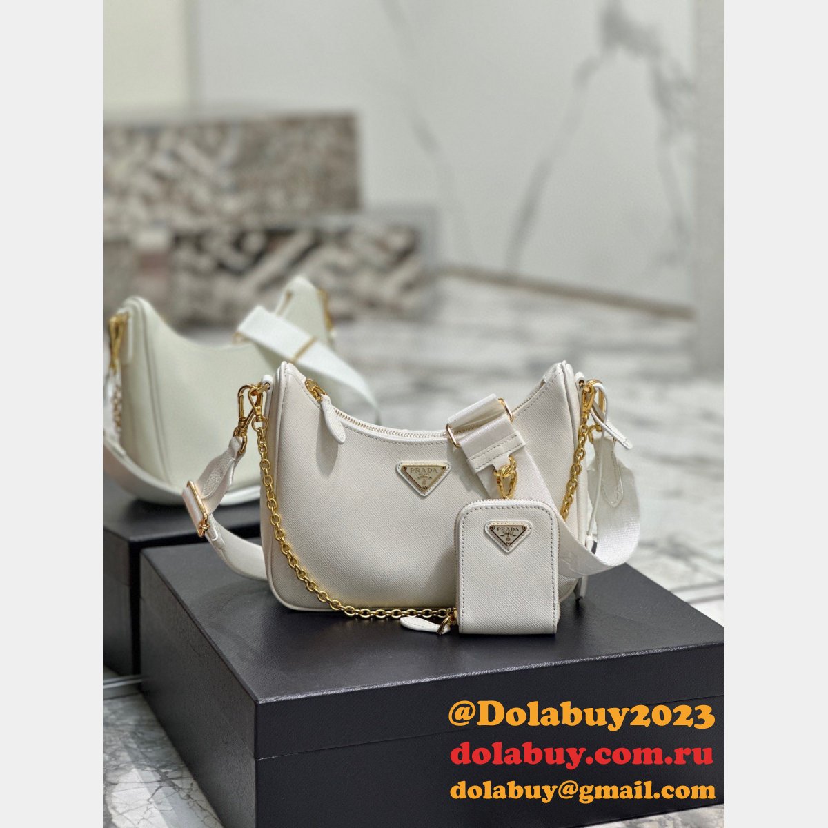 1:1 Clone Prada Replica Handbags Outlet Leather Hobo Re-Edition Online