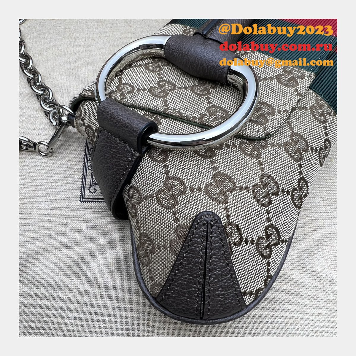 high quality G*u*i horsebit chain 764255 shoulder knockoff bag beige