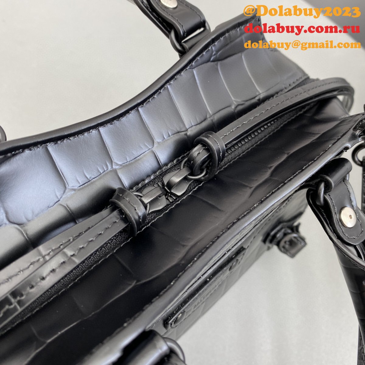 Top Quality Balenciaga cuag black crocodile bag
