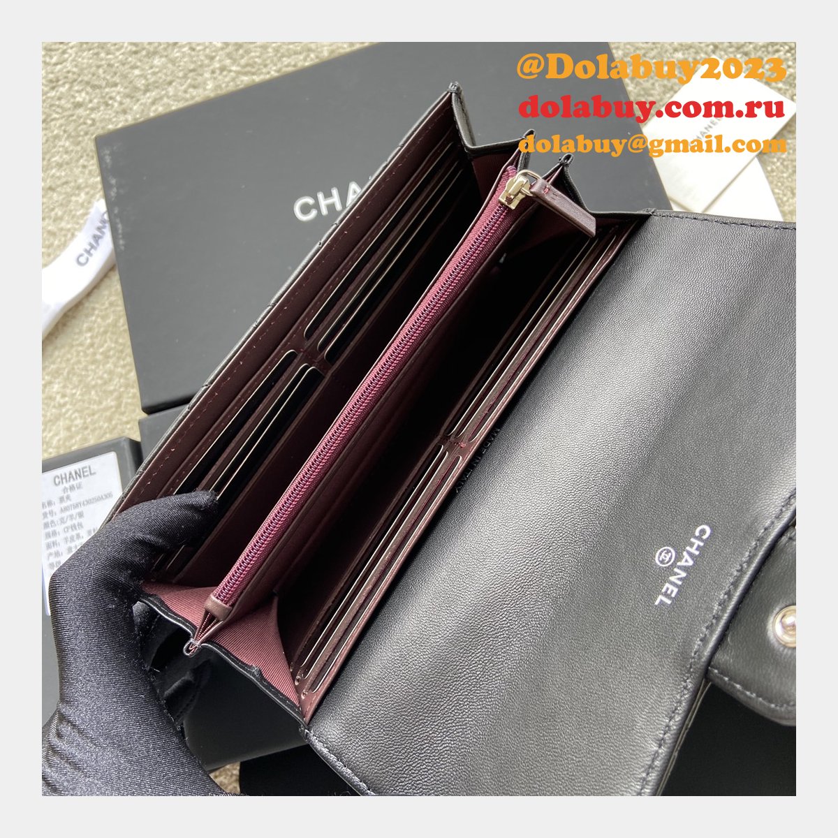 Best CC Leather Chevron Flap Long Wallet A80758