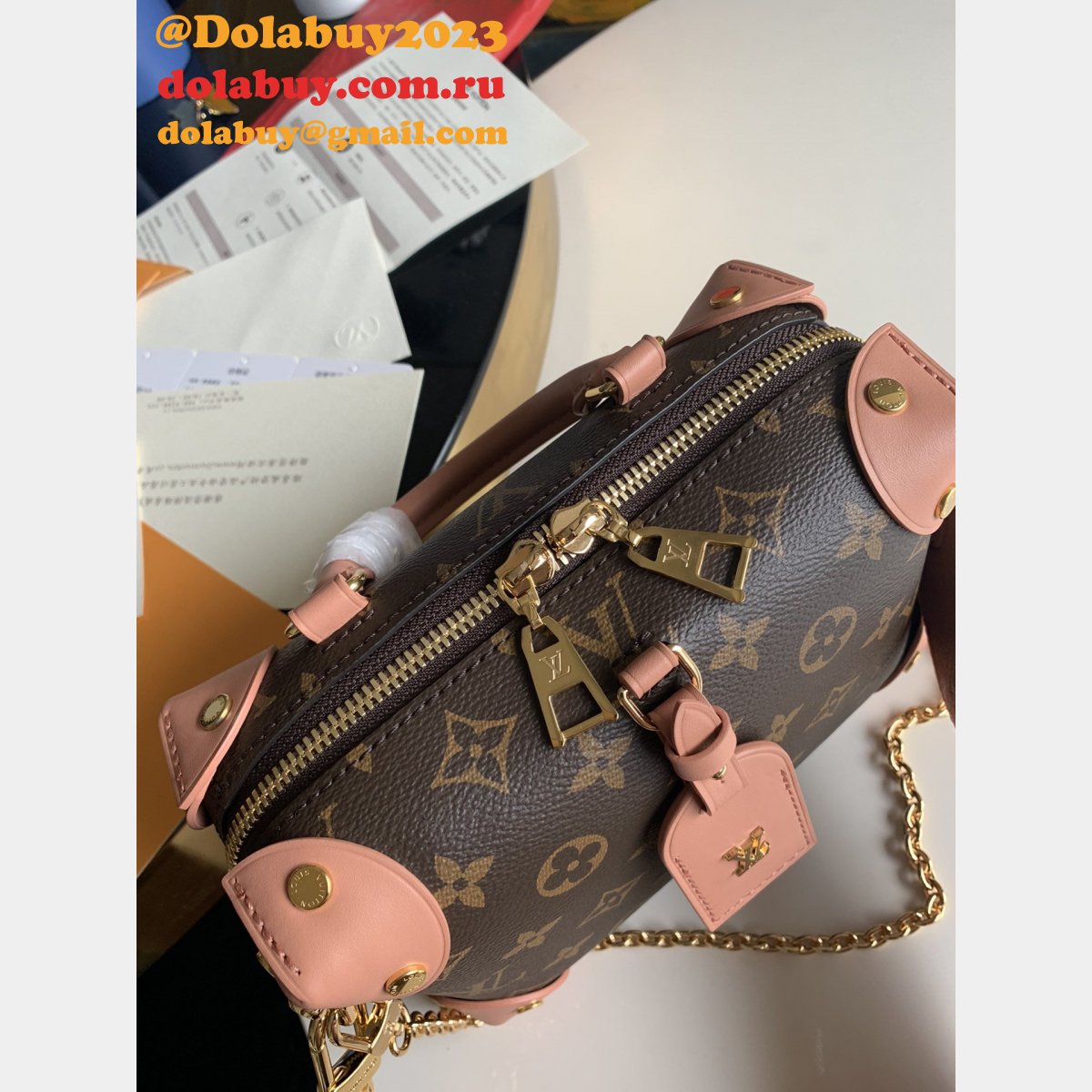 Replica Louis Vuitton Peach Petite Malle Souple Monogram