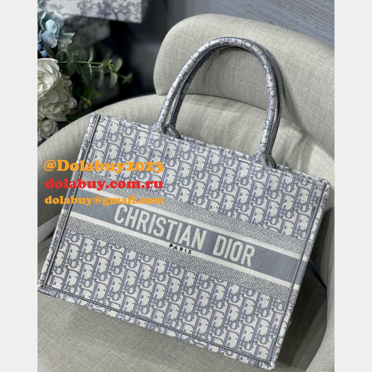 Luxury Christian Dior CD Book Tote grey Replica Bags