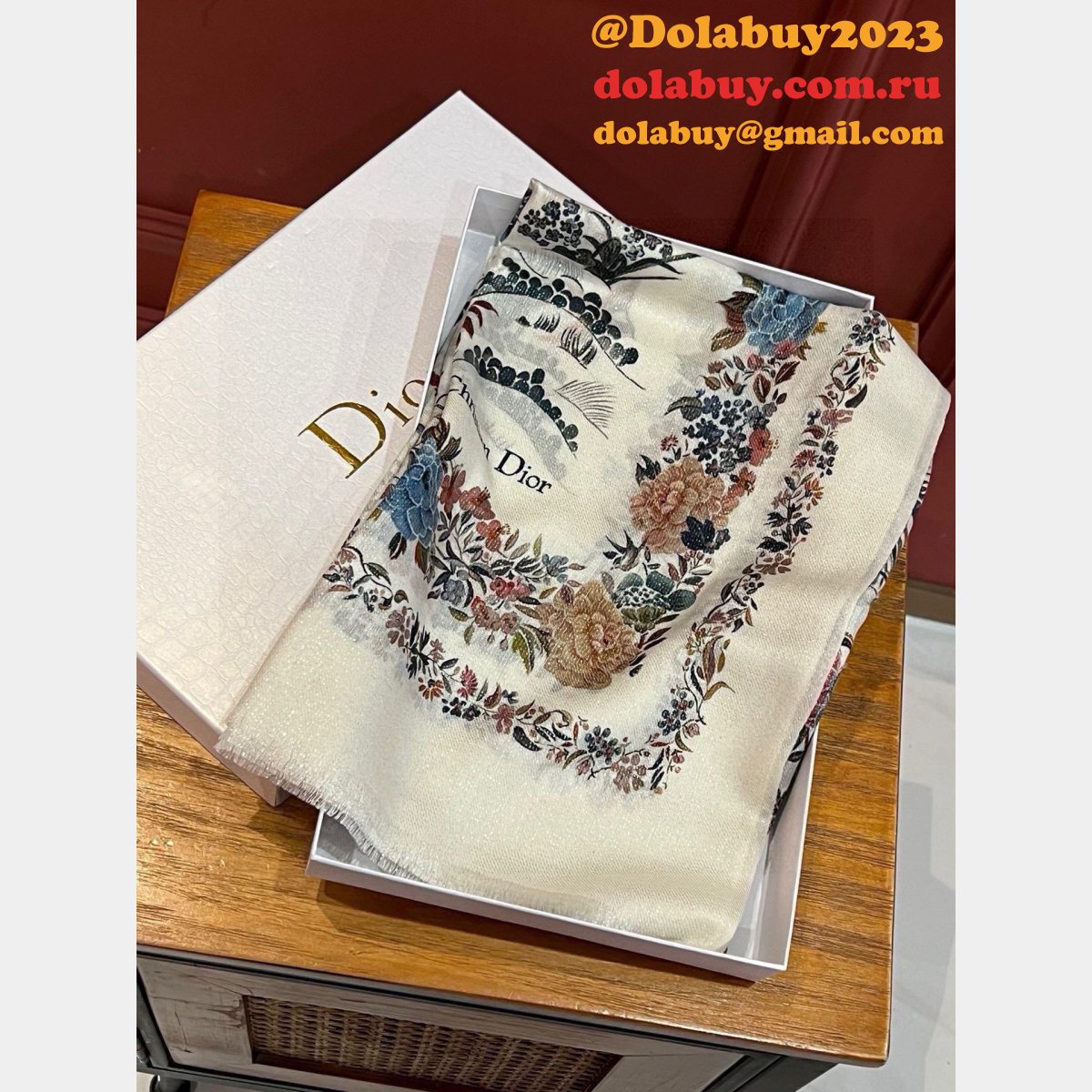 Best Dior Long Cashmere Gold And Silver Wire Scarf