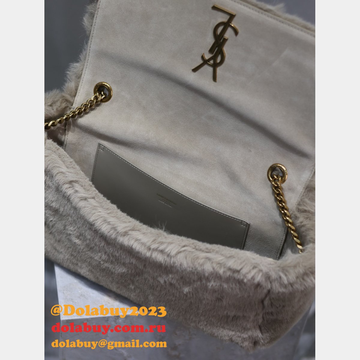 Top Quality YSL KATE Double Bread suede & rabbit fur BAG