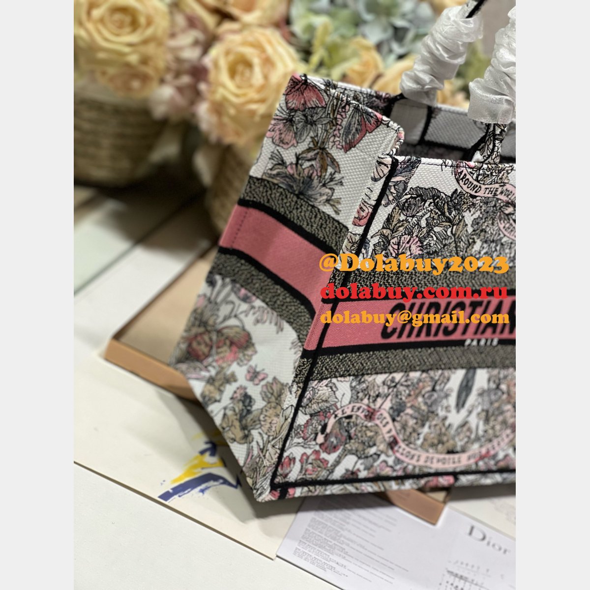 Christian Dior Buy Replica Book Tote Bayadere D-Stripes Pink