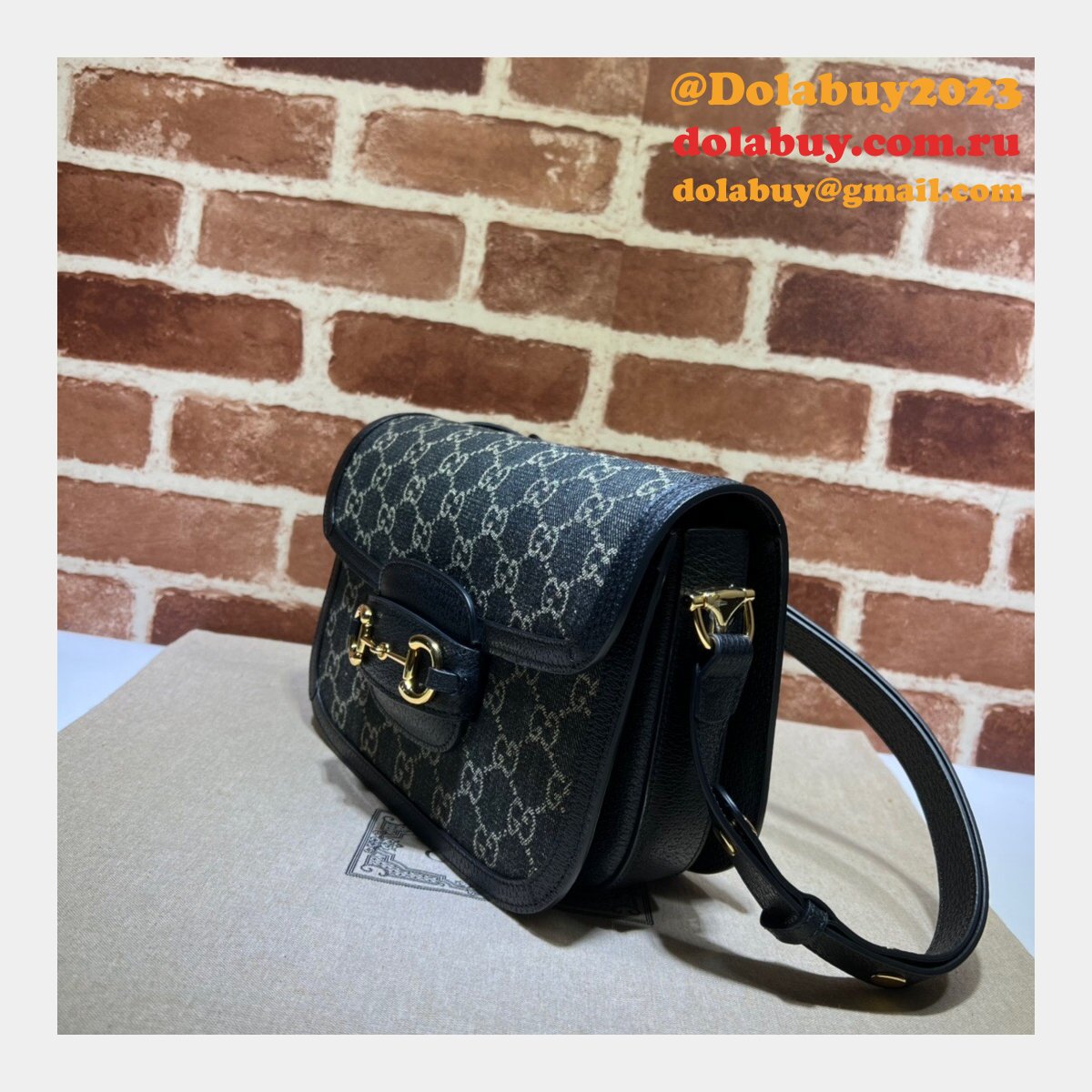 G*u*i designer horsebit 1955 shoulder 602204 fake bag in black and ivory gg