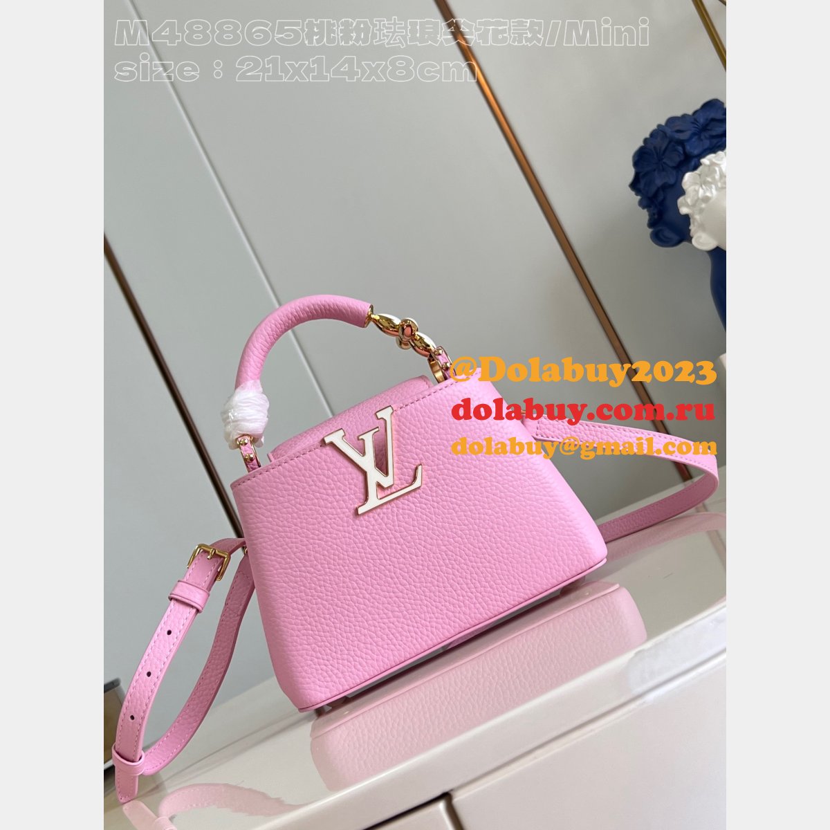 Best The Capucines Louis Vuitton Knockoff M48865 Peach Pink Enamel Tip Bag