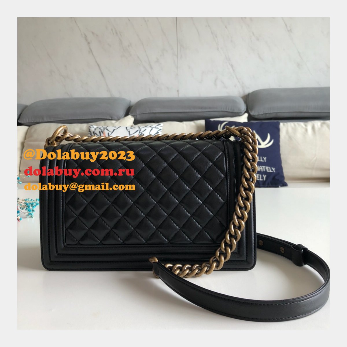 Fashion CC Le Boy Top Quality Black Bags lambskin 25cm