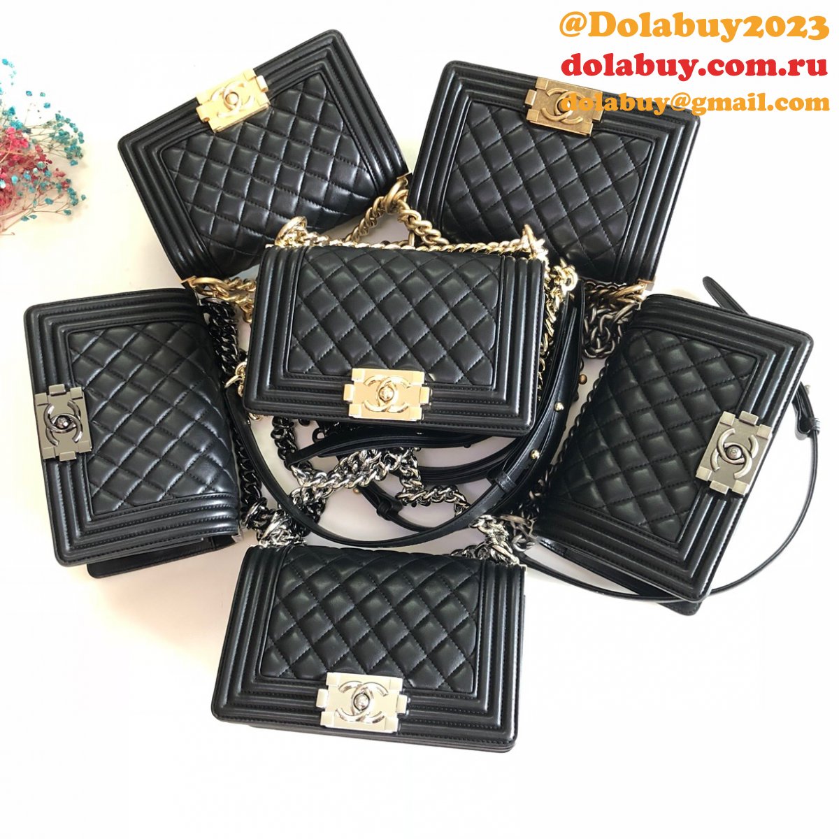 High Quality CC Le Boy Replica Best Black Bags lambksin 20cm